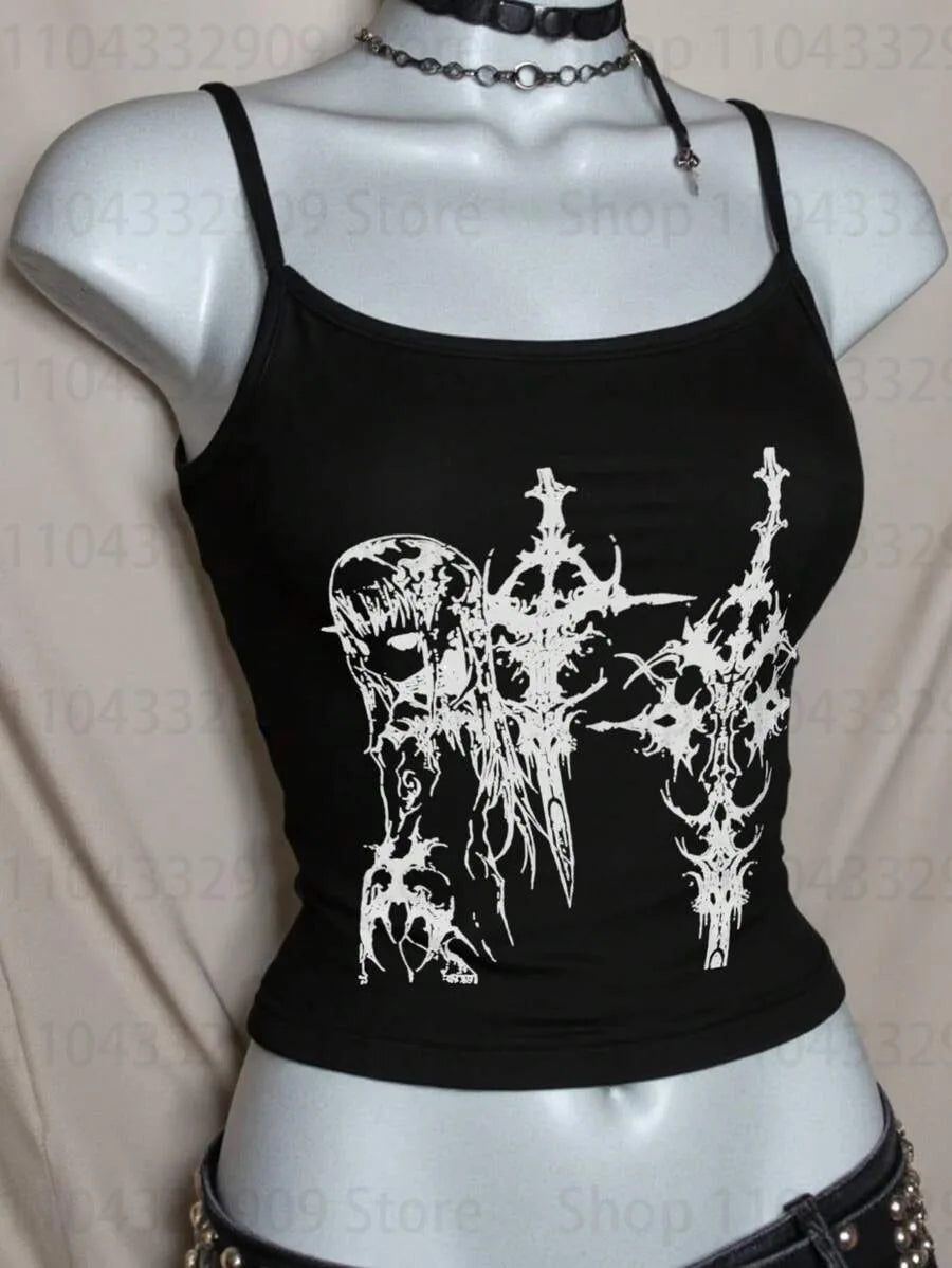 Y2k Style Aesthetic Sweet Sexy Tank Tops Women Sleeveless Casual Cartoon Print Tanks Harajuku All Match Cropped Grunge Emo Girls