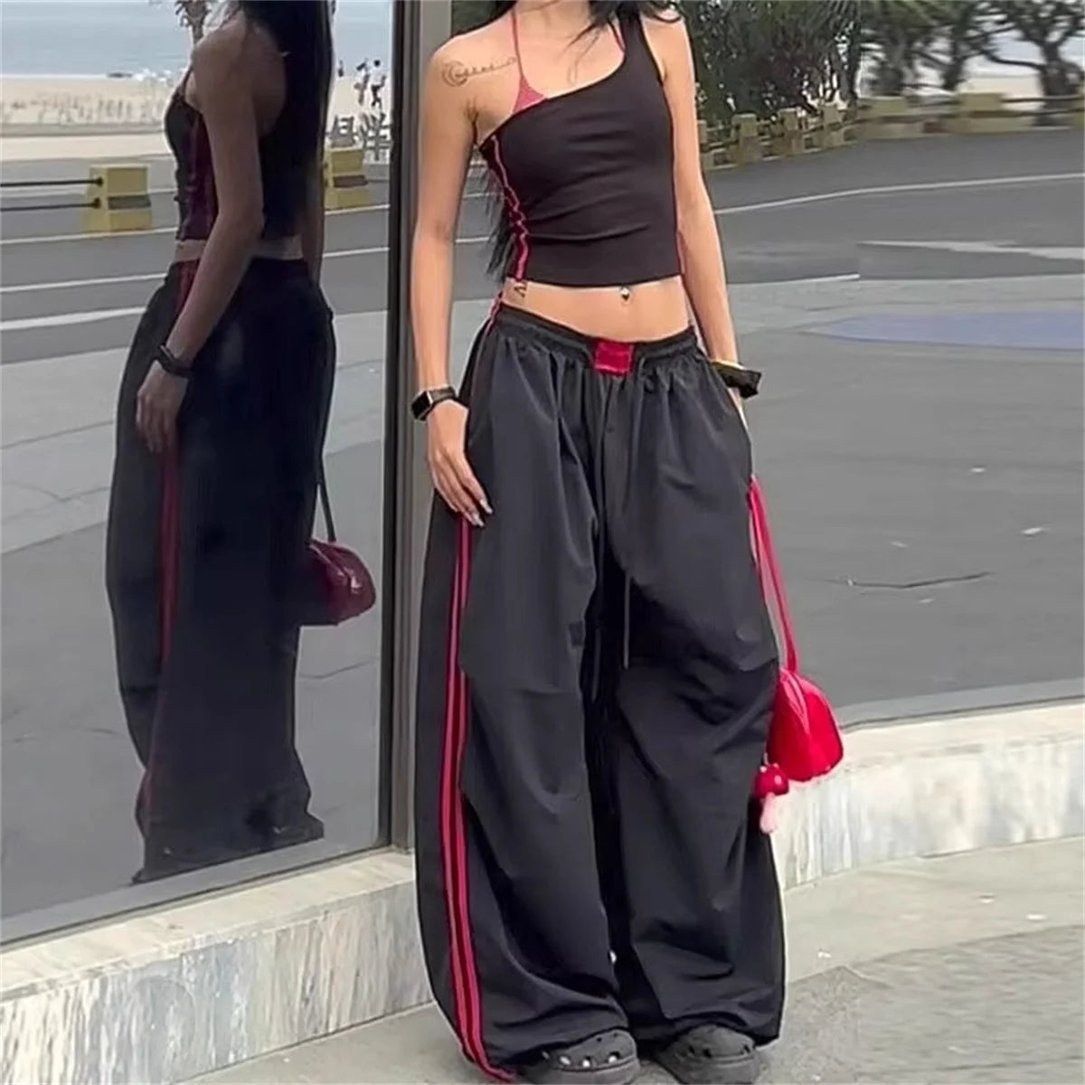 Loose Joggers Pants Women Cargo Pants Vintage Streetwear Hip Hop Y2k Baggy Wide Leg Sweatpants Casual Pockets Fashion Trousers
